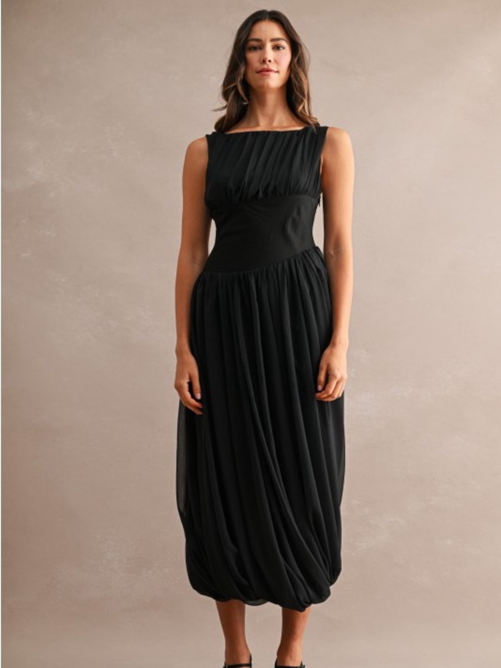 Elegant Black Sleeveless Midi Dress - Classic Evening Style